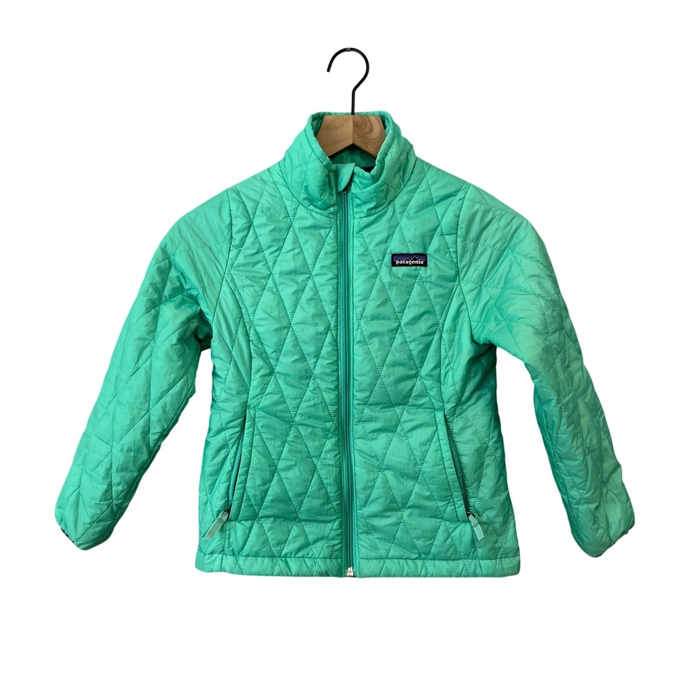Patagonia Nano Puff Quilted Jacket Kids S 7-8 Green Insulated Full Zip Puffer